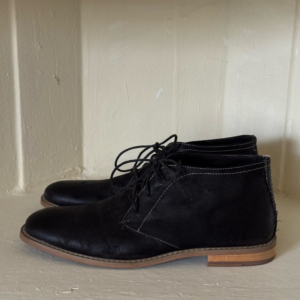 Black Leather Deer Stags Men's Shoes